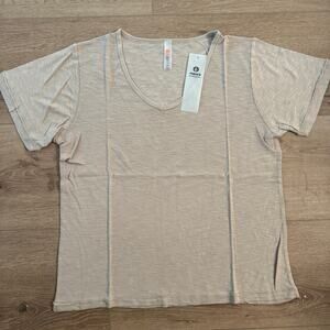 Mono B V Neck Short Sleeve Tee Shirt Taupe Small Medium Large